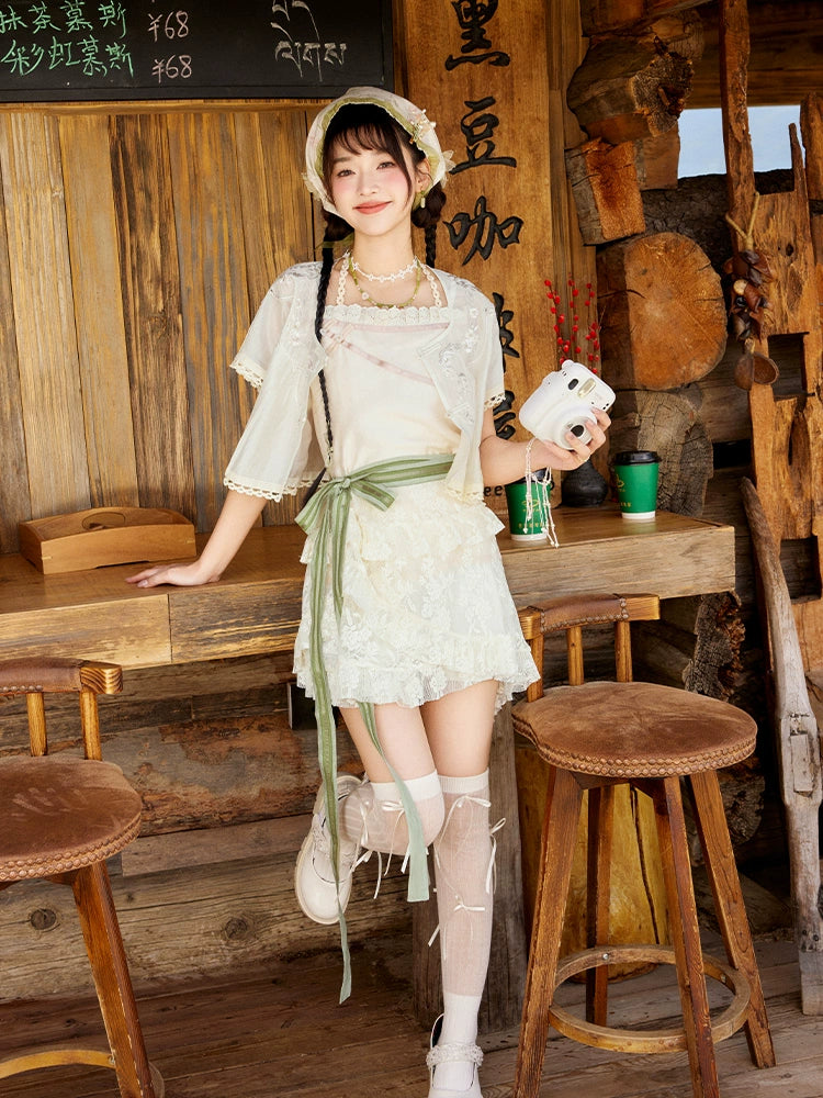 More than thirteen [flower and grass lamps] lace top suspender skirt set modern HanFuDreams