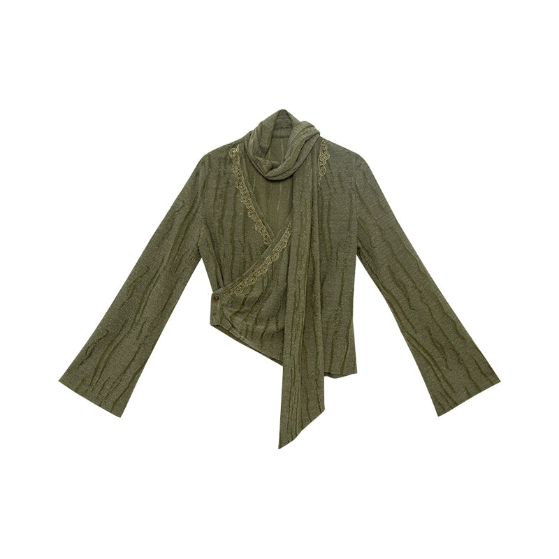 July Eve [Wind Erosion Moss Clothing] Padded Short Jacket, Collar Top, Wide Pants modern HanFuDreams Wind-eroded moss, improved collar blouse XS