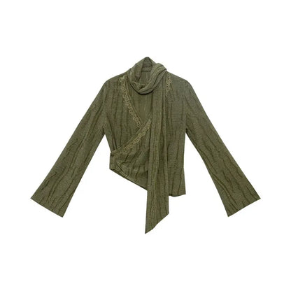 July Eve [Wind Erosion Moss Clothing] Padded Short Jacket, Collar Top, Wide Pants modern HanFuDreams Wind-eroded moss, improved collar blouse XS