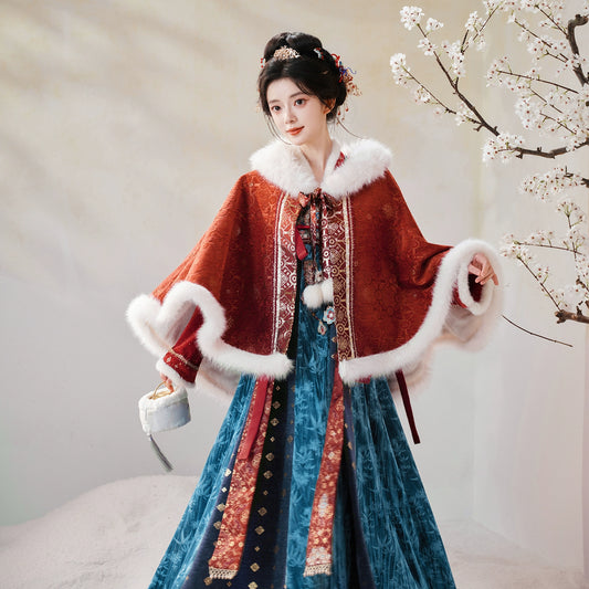 July Eve [Bao Dian Qingdai] Red Cloak Tang Chest-length Dress tang HanFuDreams dress + cape + streamer + pendant XS