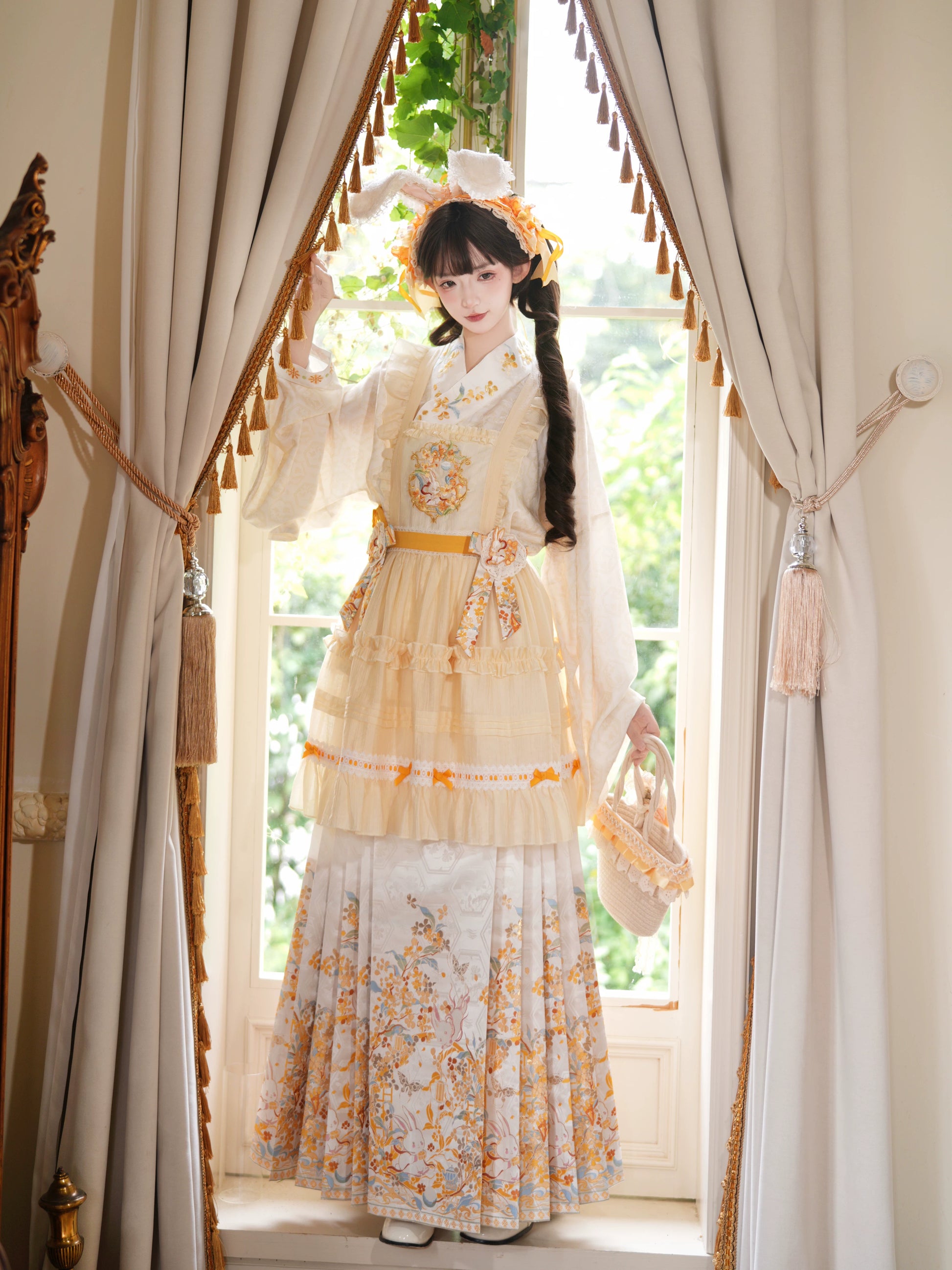 Flower Fairy Story [Golden Branch Rabbit Shadow] Pipa Sleeve Horse Dress Han Yang Eclectic Han han HanFuDreams