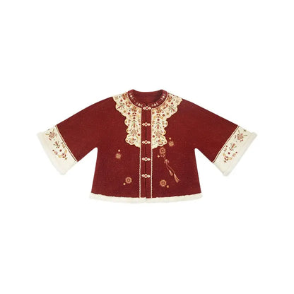 July Eve [New Year's Ode He Sui] Crew Neck Short Jacket Red Horse Dress ming HanFuDreams New Year's Ode He Sui, Crew Neck Short Jacket XS