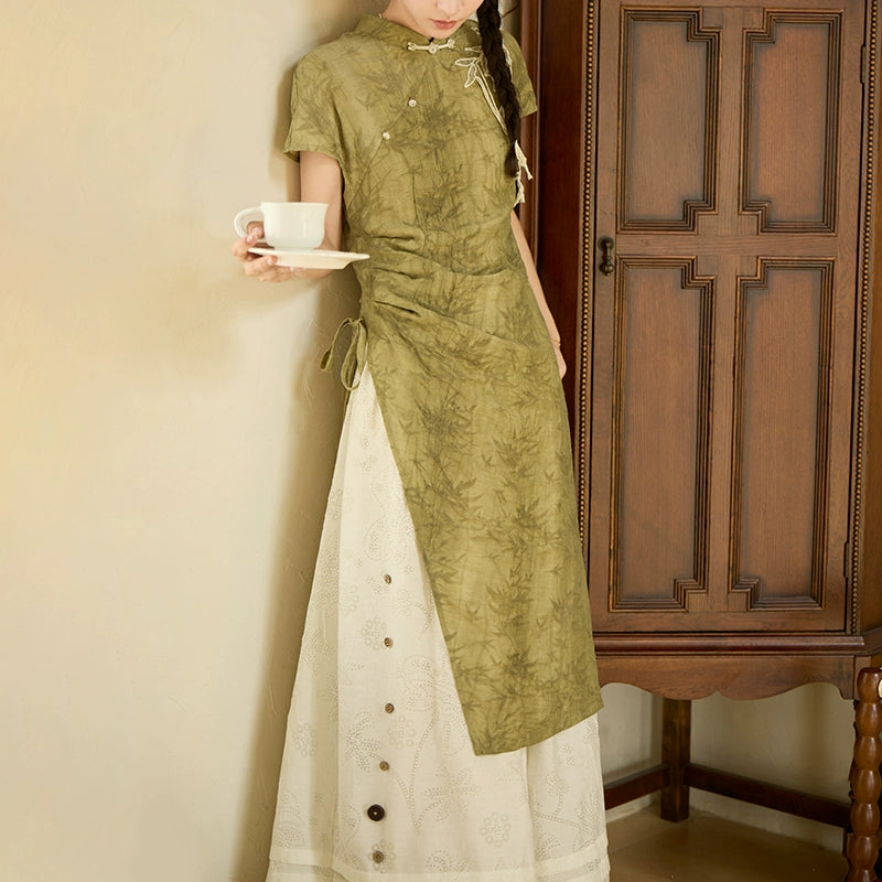 More than thirteen [Yue Ai] Xin Chinese style embossed thin wide-leg pants bloomers modern HanFuDreams Moon mist, wide-leg pants + Materia Medica bamboo shadow, cheongsam S