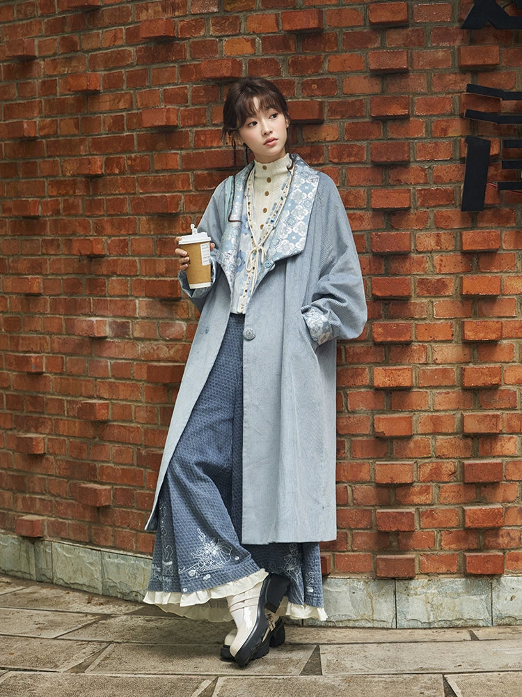 More than thirteen [Boxin Moon] 2025 autumn new corduroy coat national style trench coat modern HanFuDreams
