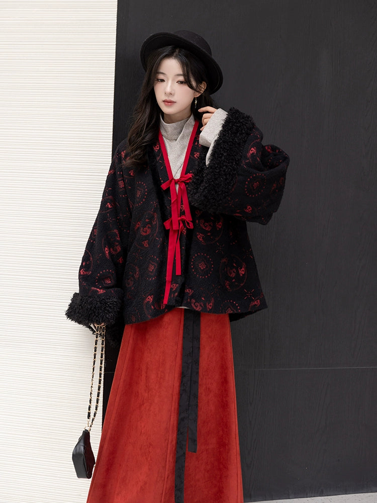 Chi Xia [Red and Ink] pleated collar shirt eight broken skirt Jin