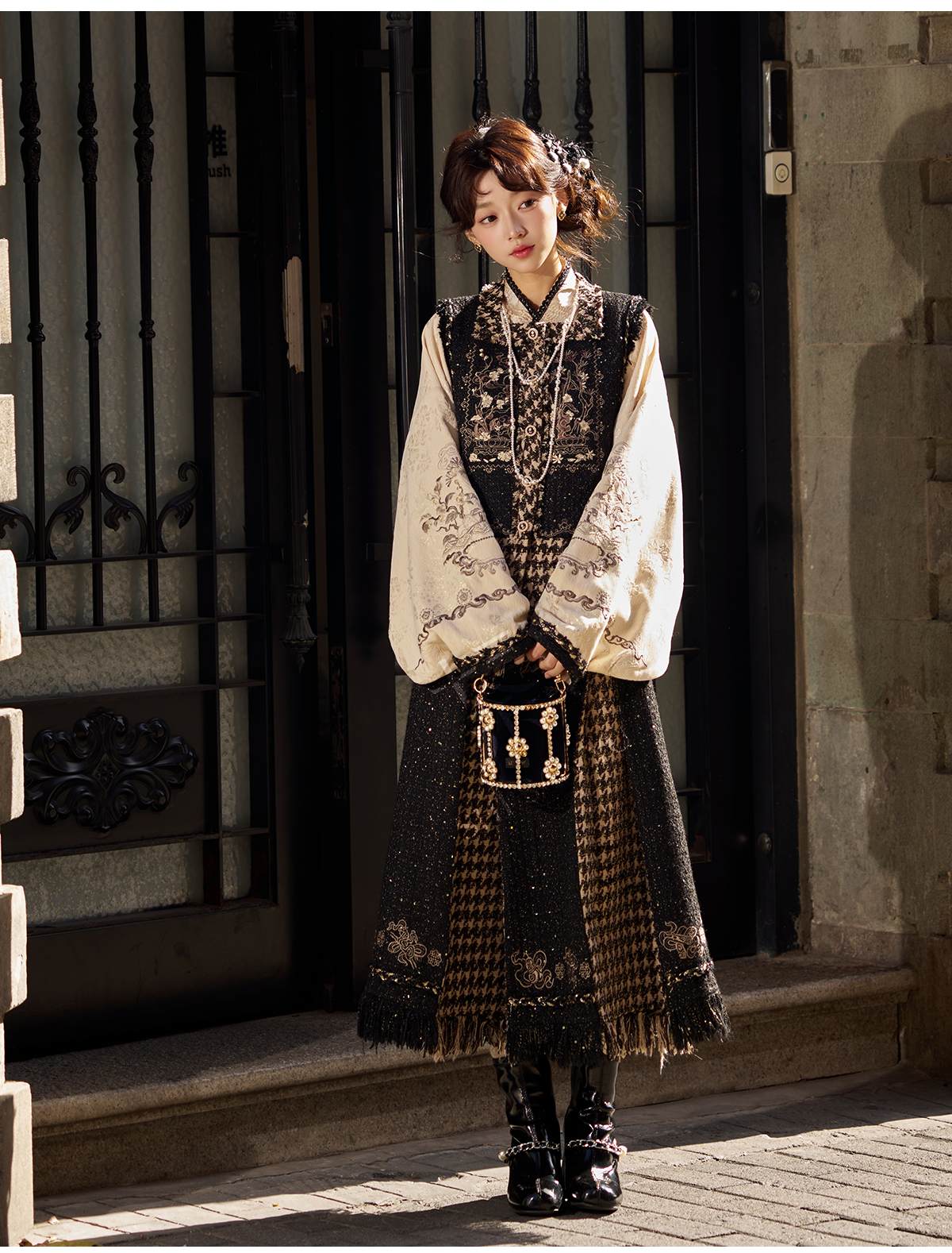 More than thirteen [gold ink loose smoke] improved three-pleated skirt than a collar shirt modern HanFuDreams