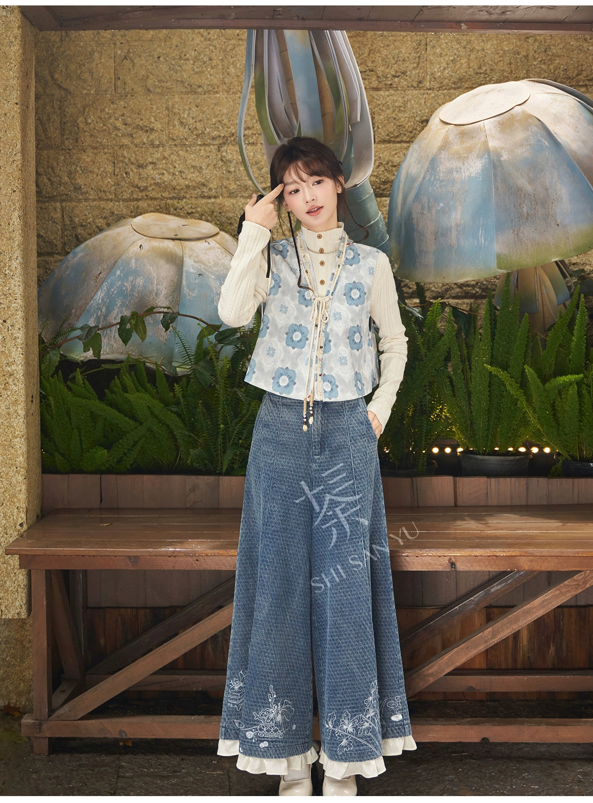 More than thirteen [Boxin Yue] 2025 autumn new jacquard vest denim skirt pants modern HanFuDreams