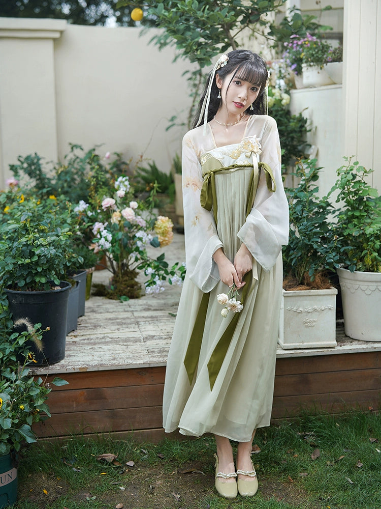 More than thirteen [Peach Leaf Sheng] Spring Han chest-length embroidered dress han HanFuDreams