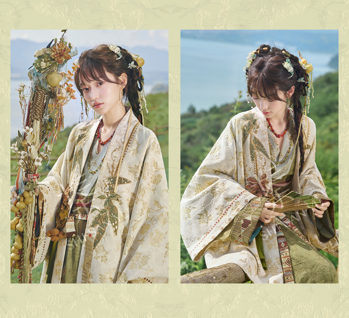 More than Thirteen [Feng Heqi] Weaving Gold Jacquard Pair Jacket Improvement Hanfu han HanFuDreams