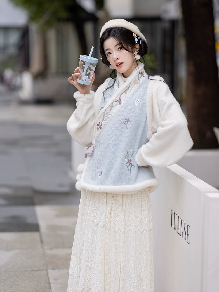 Chi Xia [Mengqi Iris] Han element velvet than nail lace skirt