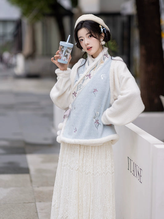 Chi Xia [Mengqi Iris] Han element velvet than nail lace skirt