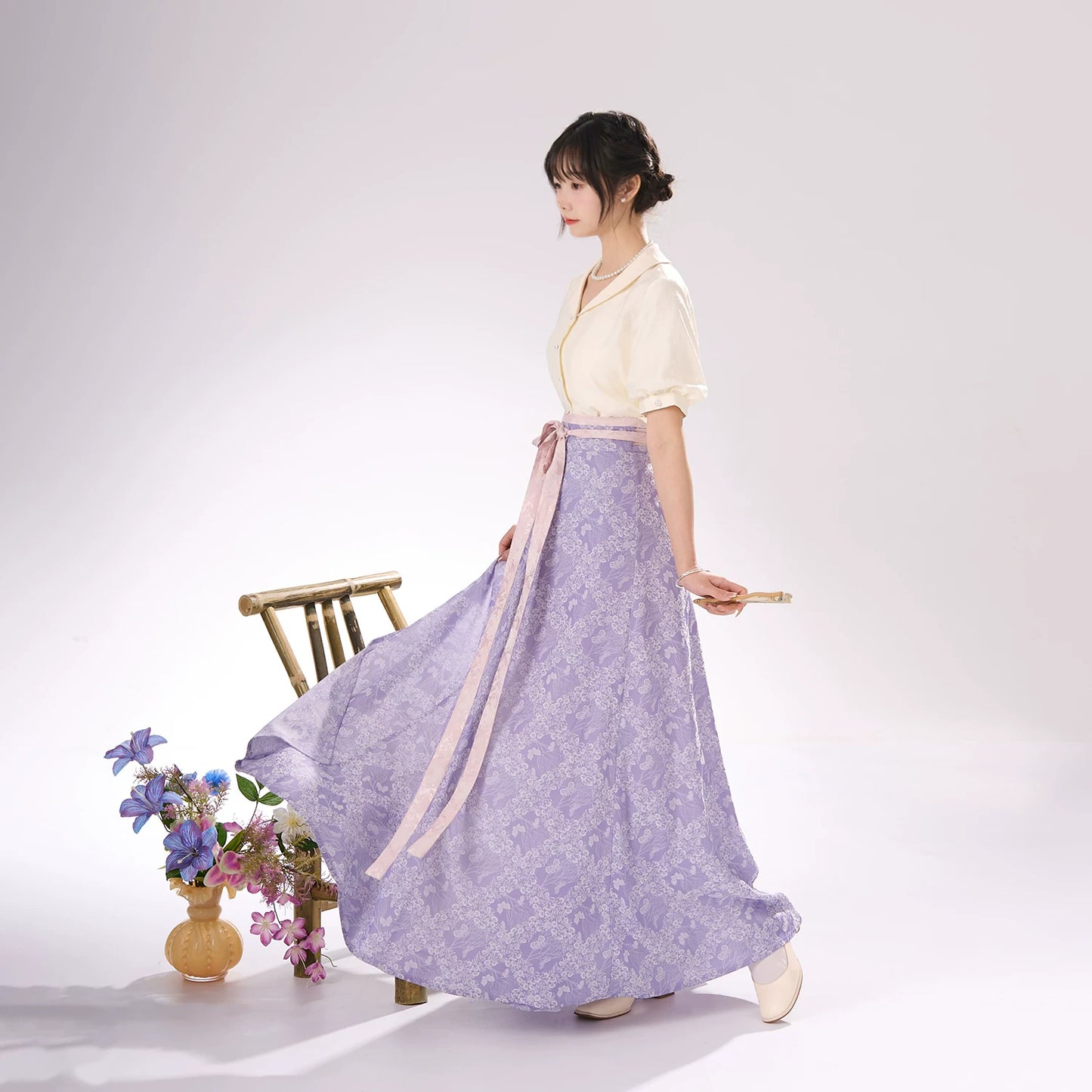 Flower Fairy Story [Qinhe Ying] One-piece jacquard eight-broken skirt Tang tang HanFuDreams Purple broken skirt set S