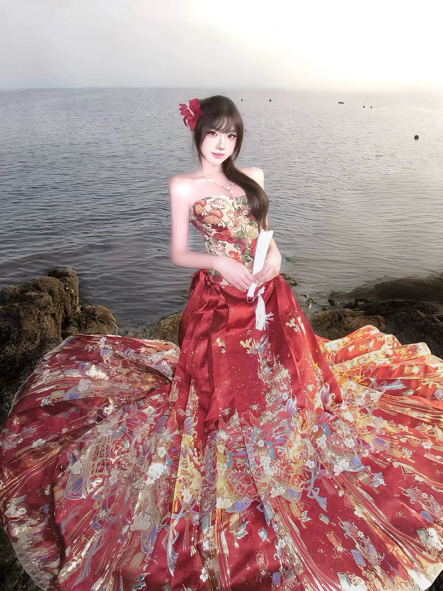 Flower Fairy Story [Fish Banquet Lantern Night] Bust Skirt Weaving Gold Horse Skirt Set modern HanFuDreams