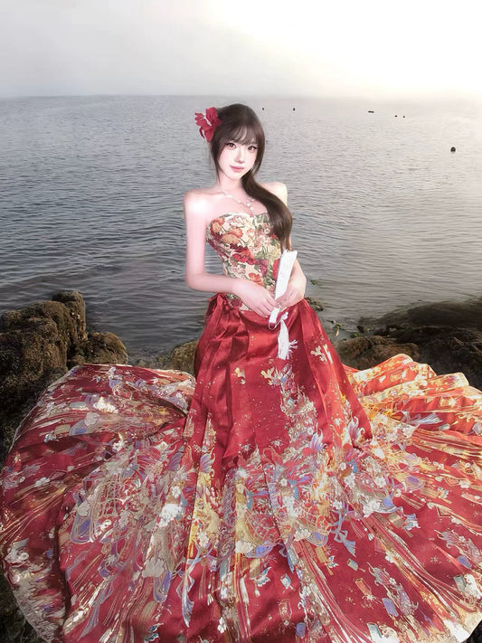 Flower Fairy Story [Fish Banquet Lantern Night] Bust Skirt Weaving Gold Horse Skirt Set modern HanFuDreams