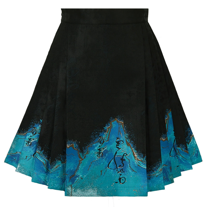 More than thirteen [eight broken brocade gray] round neck shirt short skirt Han suit modern HanFuDreams short skirt XS