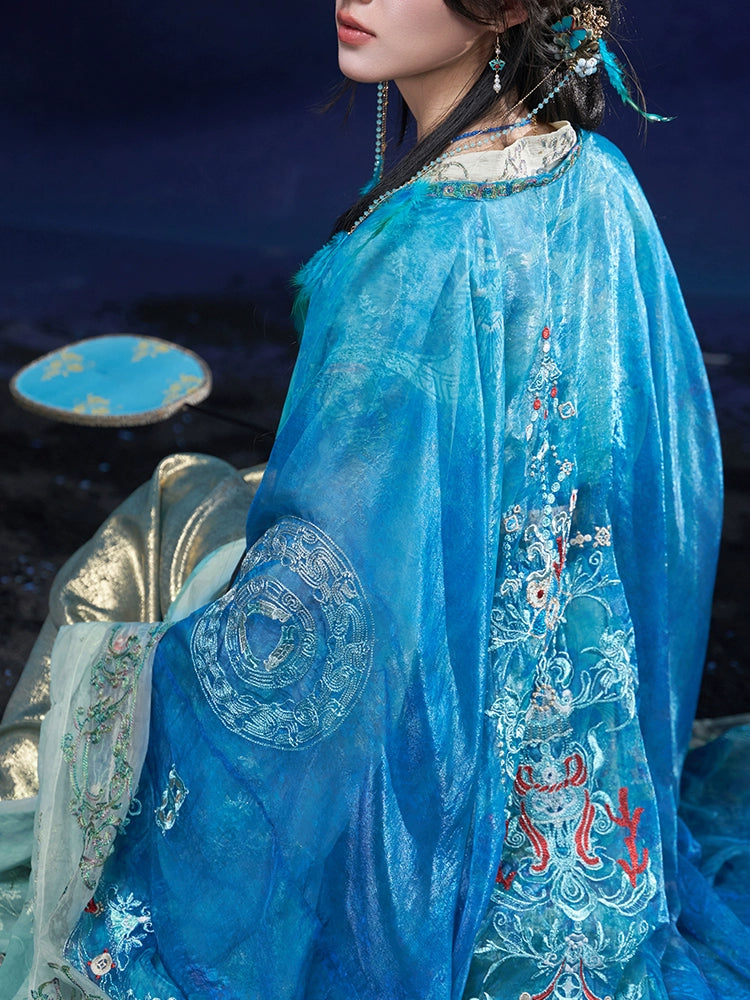 More Than Thirteen Angry Sea Diving Sand Hanfu Women Set Wide Sleeve Suspender Top han HanFuDreams