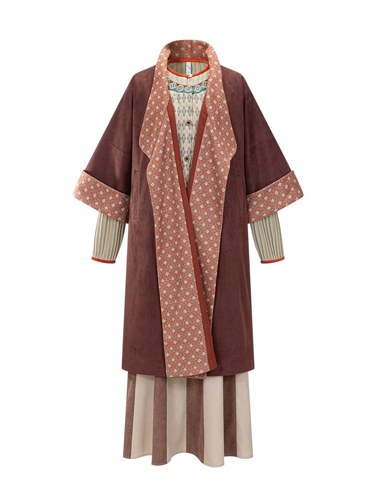 Tang-style Cloak with Round Collar and 24-Panel Ripped Skirt Hanfu
