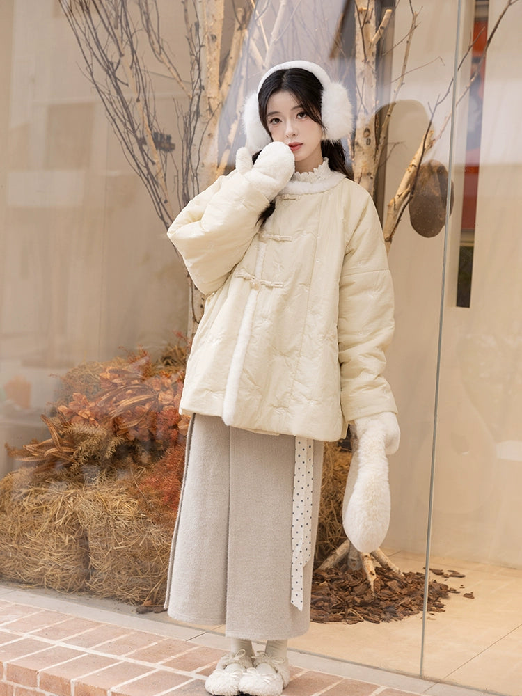 Chi Xia [Cloud Mist Tea] Tang-made round neck short jacket with two skirts