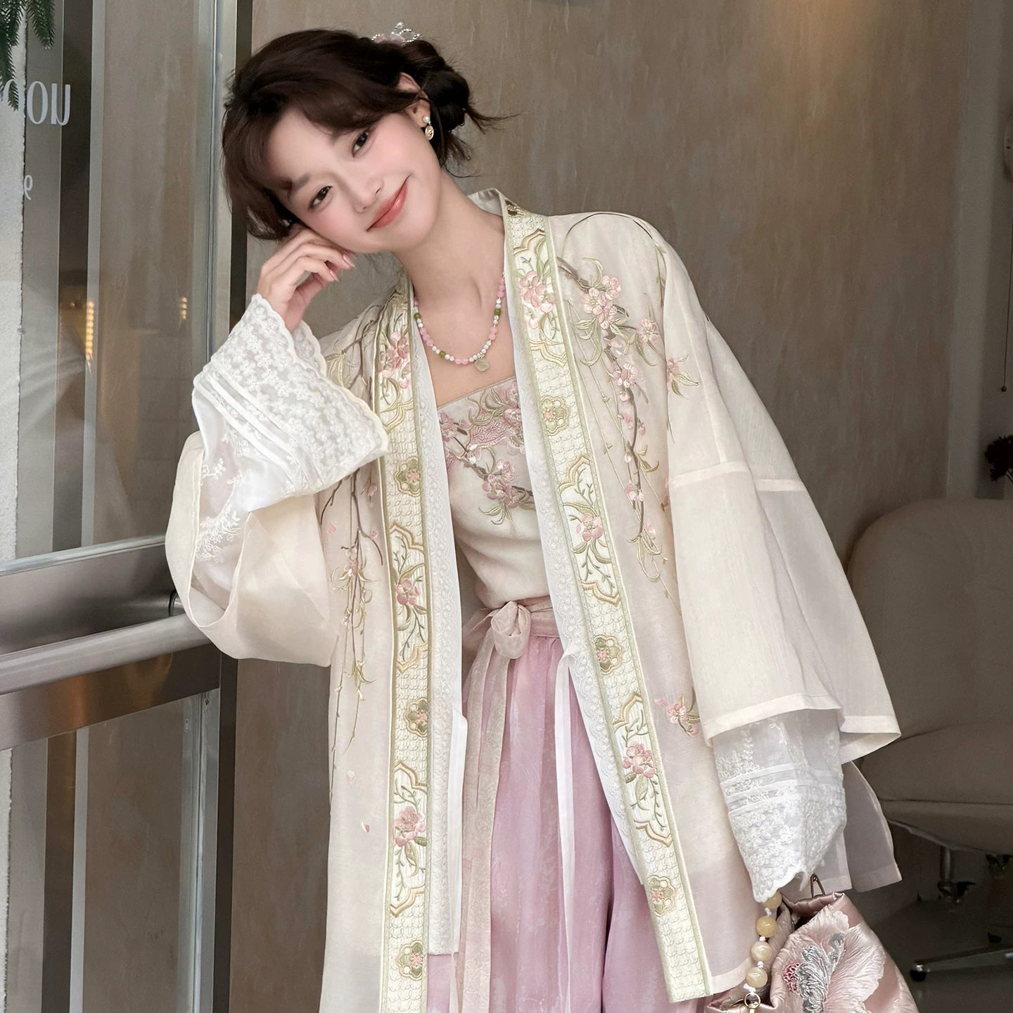 Xinghuayue Duijin Hanfu Set—Embroidered Jacket & Gradient Song Pants HanFuDreams Four-piece set (beige) S