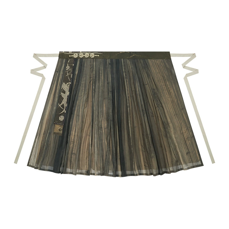 More Than Thirteen [Plants and Plants] Tencel Jinyu Folded Skirt Autumn modern HanFuDreams Pleated skirt (including streamer) S