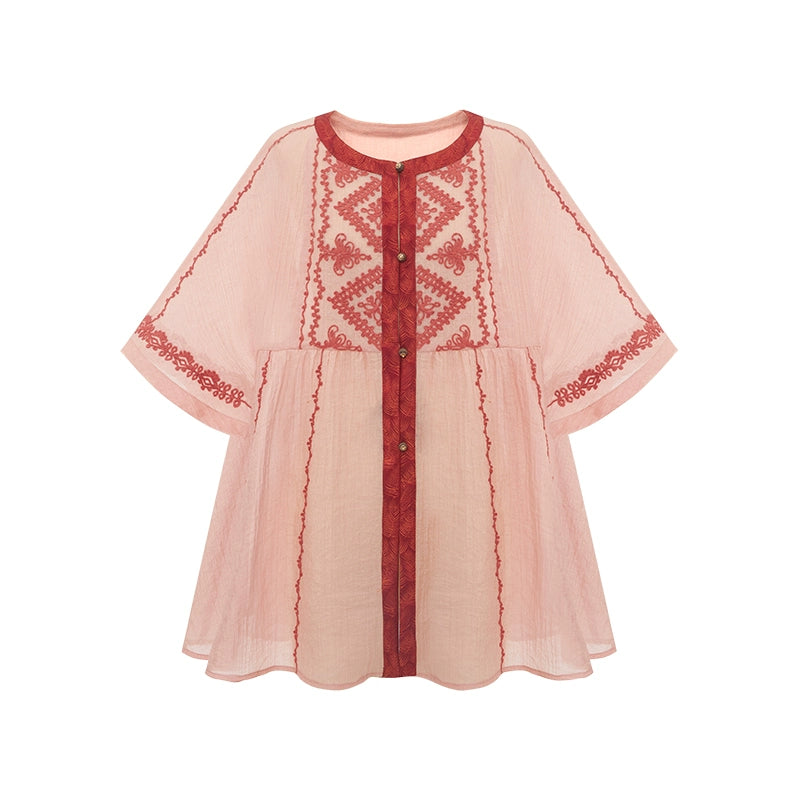 More than thirteen [red willow] summer Tencel shirt shorts national style set modern HanFuDreams shirt S