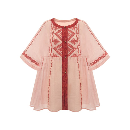 More than thirteen [red willow] summer Tencel shirt shorts national style set modern HanFuDreams shirt S