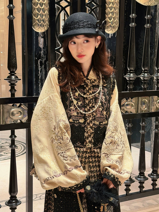 More than thirteen [gold ink loose smoke] improved three-pleated skirt than a collar shirt modern HanFuDreams