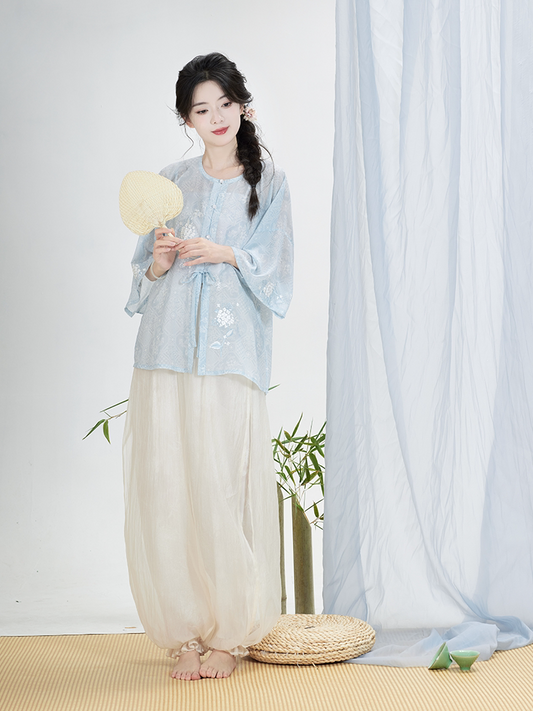 Modern Hanfu Summer Set — Cami Top, Cropped Shirt & Lantern Pants han Chixia