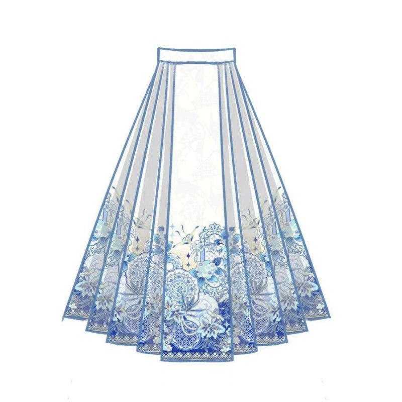 Flower Fairy Story [Celadon Mirror] Pipa Sleeve Blue and White Porcelain Horse Dress Set Han han HanFuDreams [Blue and white porcelain] horse dress S