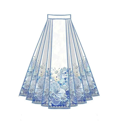 Flower Fairy Story [Celadon Mirror] Pipa Sleeve Blue and White Porcelain Horse Dress Set Han han HanFuDreams [Blue and white porcelain] horse dress S