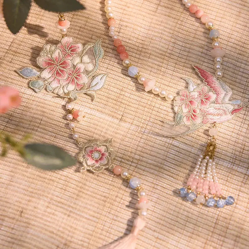 Flower Fairy Story [Yan Yunting] Pipa Sleeve Crossneck Shirt Blue Horse Skirt Set Ming ming HanFuDreams Heavy Industry Embroidery Swallow Yingluo Back Cloud S