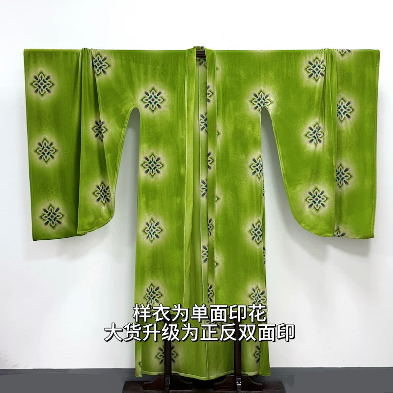 Qin Pick [Phoenix Terrace] Velvet bronzing hairpin flower lady picture HanFuDreams Grass green velvet printed large sleeves m non-trailing l trailing M
