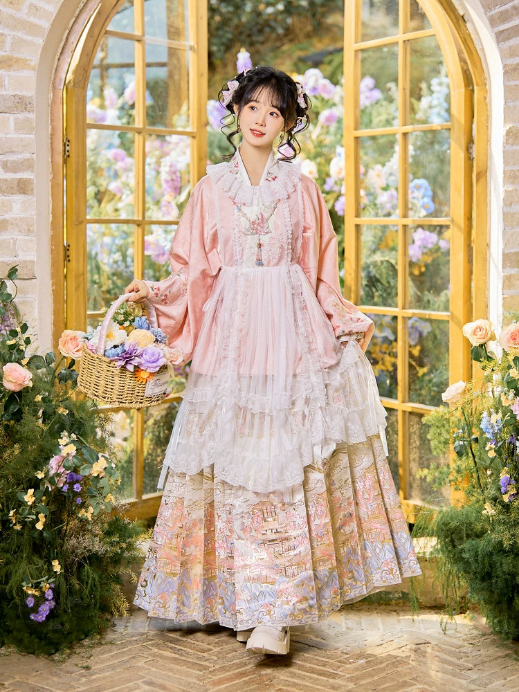 Flower Fairy Story [Yan Yunting] Pipa Sleeve Weaving Gold Horse Dress Set Ming ming HanFuDreams