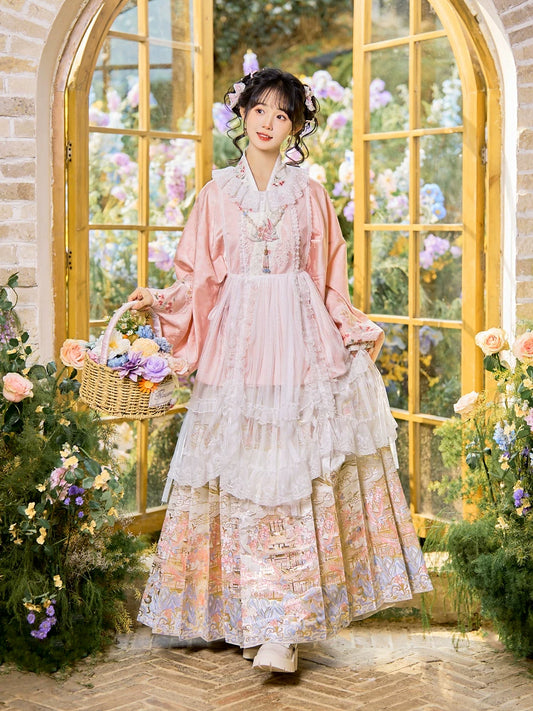 Flower Fairy Story [Yan Yunting] Pipa Sleeve Weaving Gold Horse Dress Set Ming ming HanFuDreams