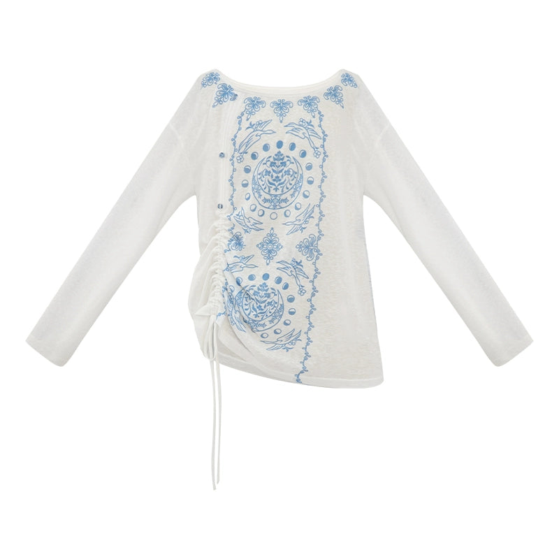 More than thirteen [Tuoyue] knitted top embroidered denim shorts ethnic style set modern HanFuDreams Knitted top S