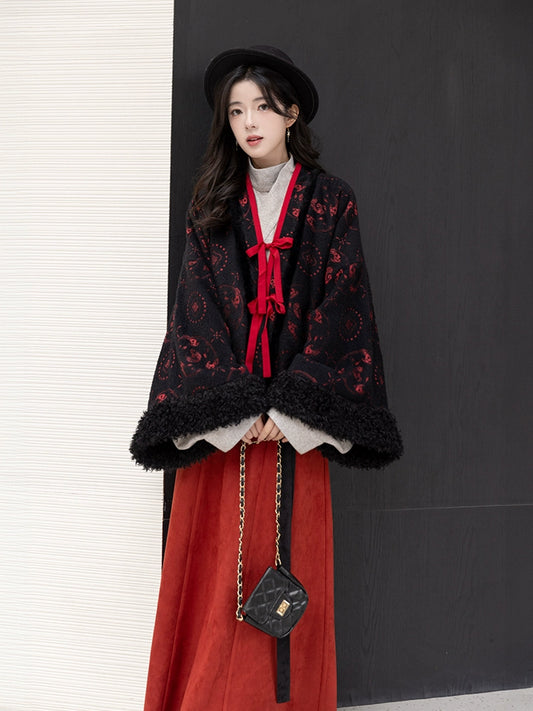 Chi Xia [Red and Ink] pleated collar shirt eight broken skirt Jin