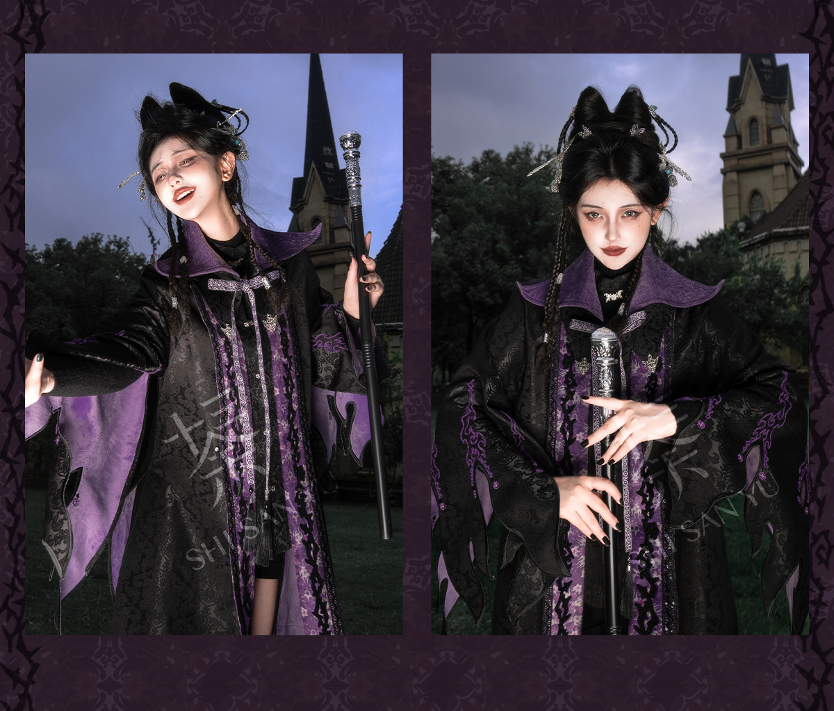 More than thirteen [Sleeping Thorns] black and purple jacquard fake two cloaks modern HanFuDreams
