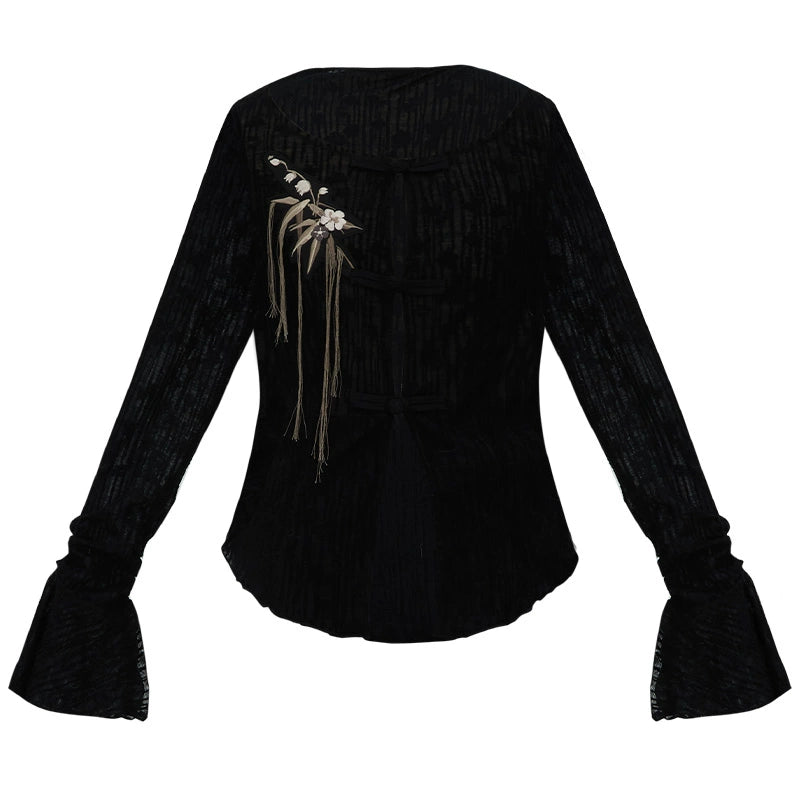 More than Thirteen [books in the mountains] spring black top horse face skirt Han suit han HanFuDreams cardigan XS