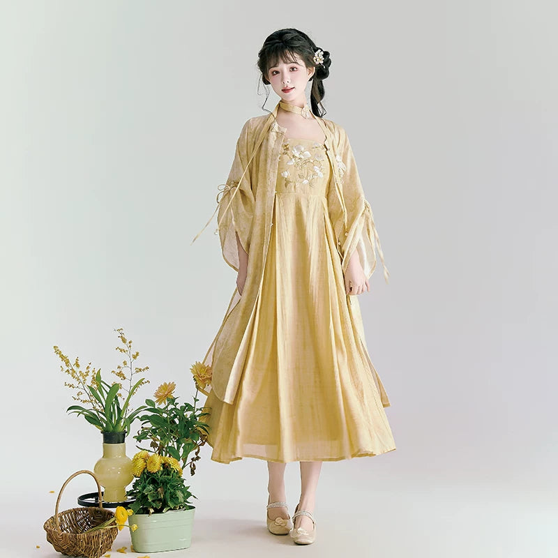 Flower Fairy Story [Late Spring Screening] Original Han Element Set han HanFuDreams Yellow dress S