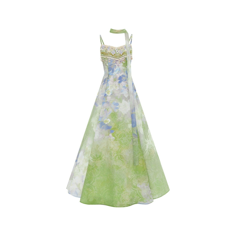 More than thirteen [into the painting] Tencel smudging contrasting color embroidery suspender skirt modern HanFuDreams Suspender skirt (including streamer) is in stock. S