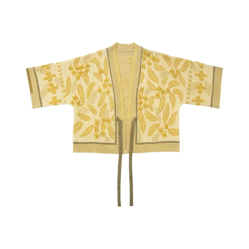 July Eve [caramel wood] embroidered knitted vest cardigan mesh skirt han HanFuDreams Caramelized clover, knitted half arm S