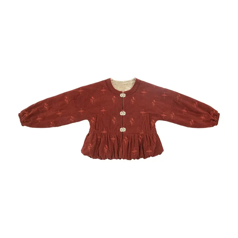 July Eve [Red Bean Puffs] Red Corduroy Jacket Skinny Skirt Han han HanFuDreams Red bean puffs, coat XS