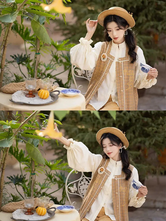 Ming Long Bijia Vest, Short Top & Wide-Leg Pants – Modernized Hanfu modern Chixia