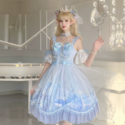 Lolita skirt and whale line JSK blue elegant light flower wedding