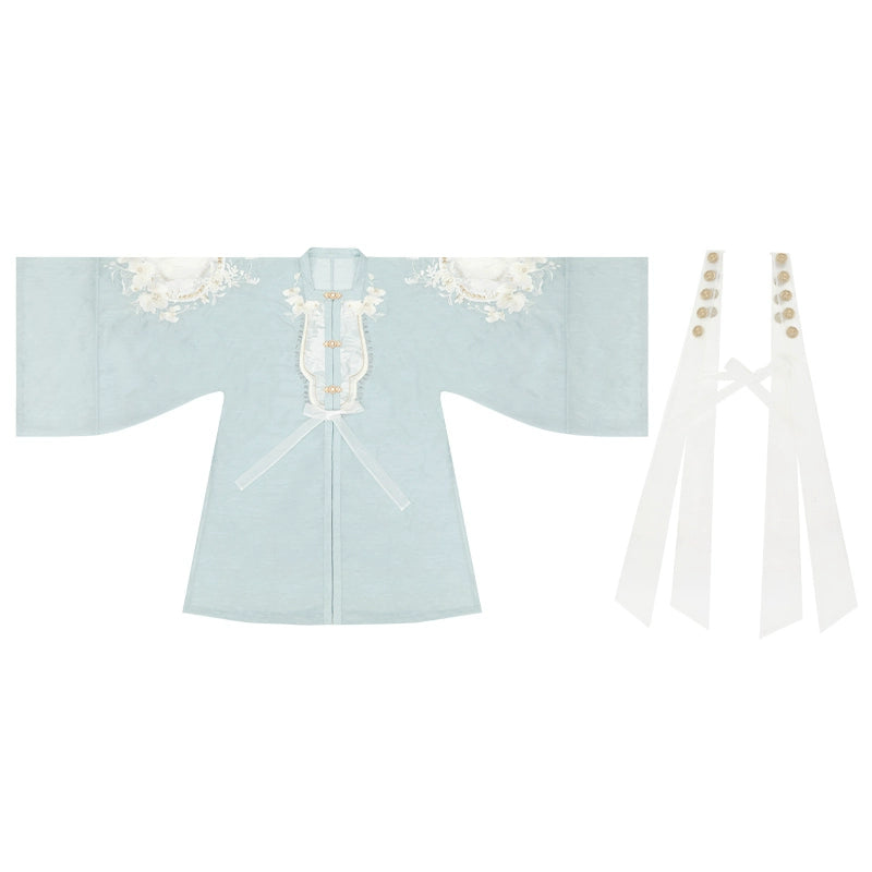 More than thirteen [thin jade cutting cream] square collar cardigan horse face skirt Ming Hanfu ming HanFuDreams Square collar cardigan + streamer XS