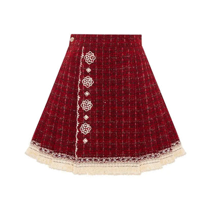 [Fulu flowers] knitted jacquard than nail sweater short horse face set modern HanFuDreams Short skirt, in stock. S
