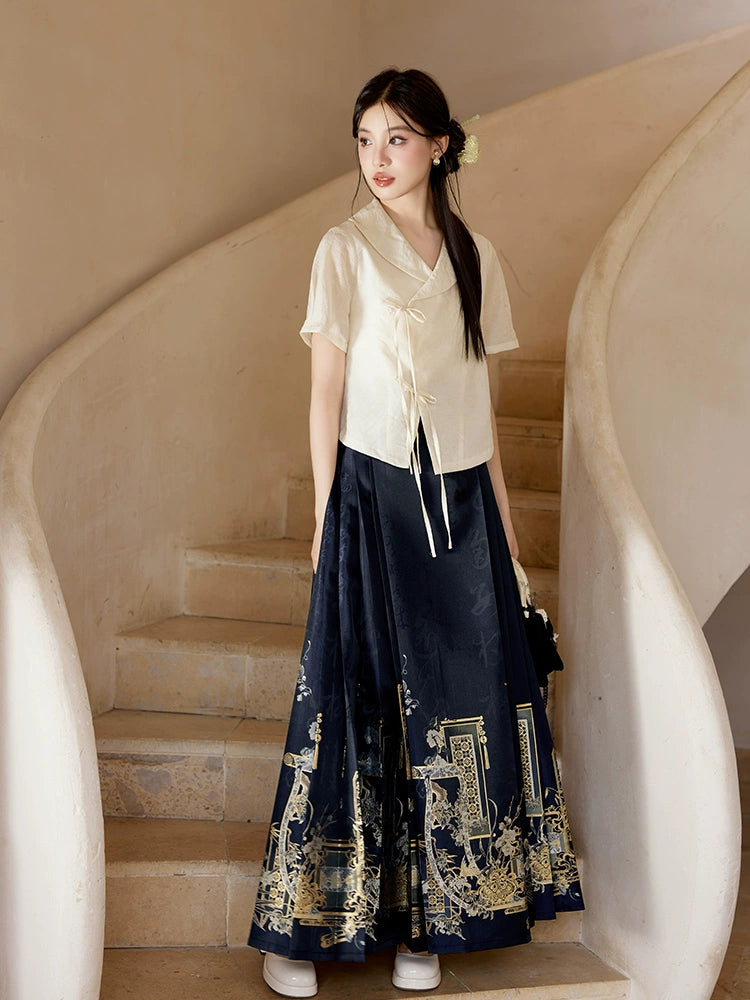 More than Thirteen [Painted Evening] New Chinese Horse Skirt Suit Women modern HanFuDreams