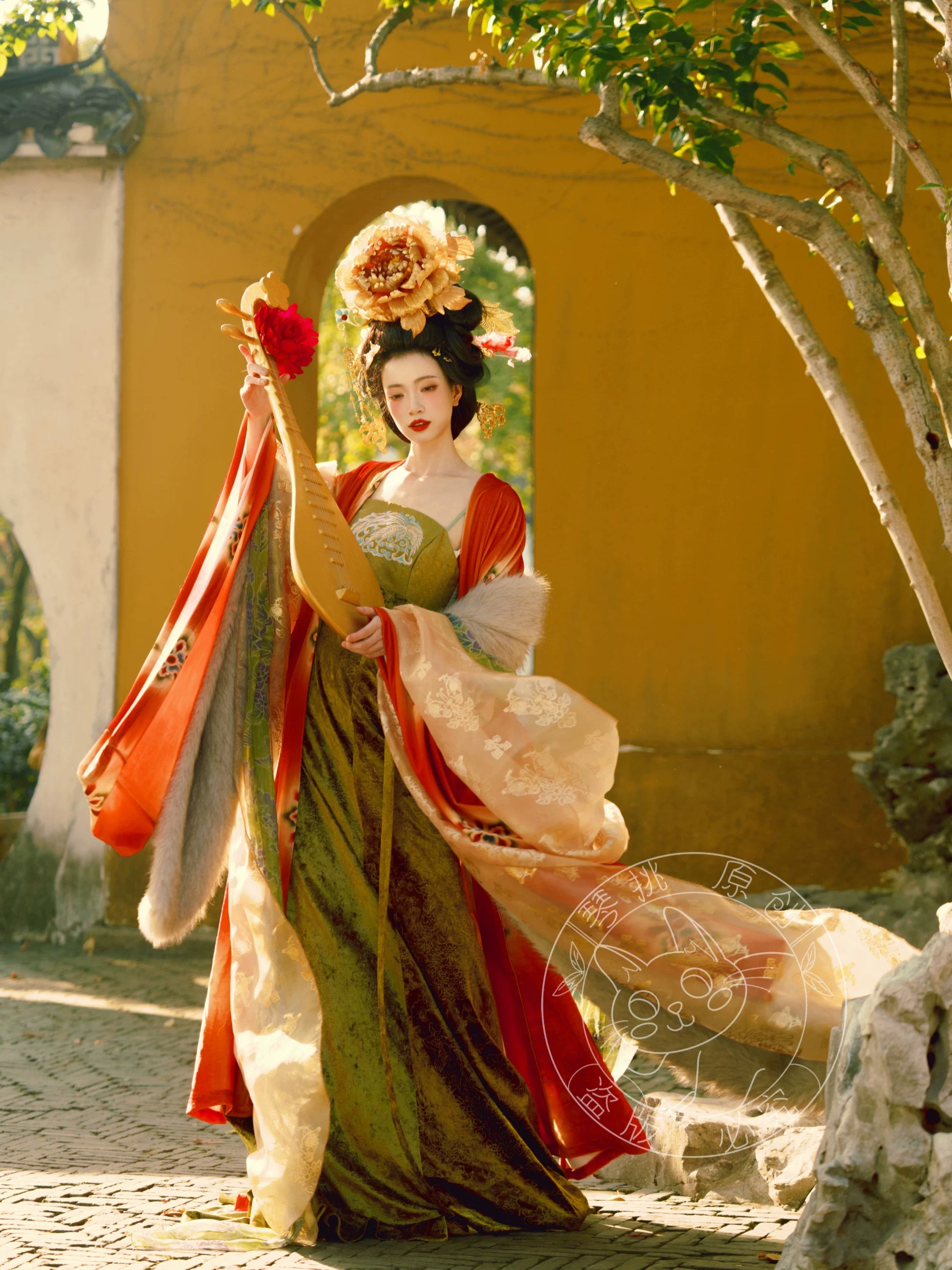 Qin Pick [Phoenix Terrace] Velvet bronzing hairpin flower lady picture HanFuDreams