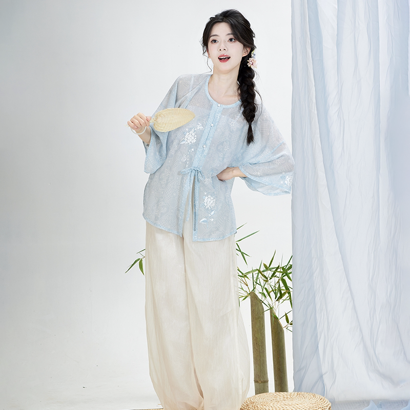 Modern Hanfu Summer Set — Cami Top, Cropped Shirt & Lantern Pants han Chixia three-piece set S spot
