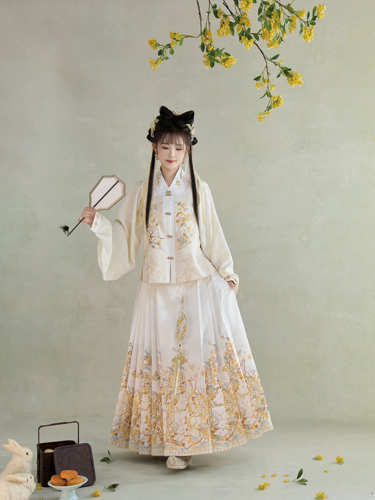 Flower Fairy Story [Golden Branch Rabbit Shadow] Bust Skirt Weaving Horse Face Skirt Set han HanFuDreams